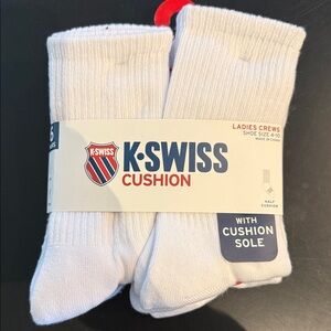 K-Swiss 6 Pack Womens Cushion Crew Socks - White